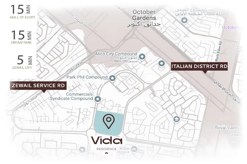 خريطة موقع كمبوند فيدا اكتوبر